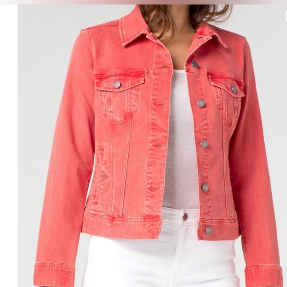 Liverpool Los Angeles Jacket Womens Medium Denim Hot Coral Stretch Jean